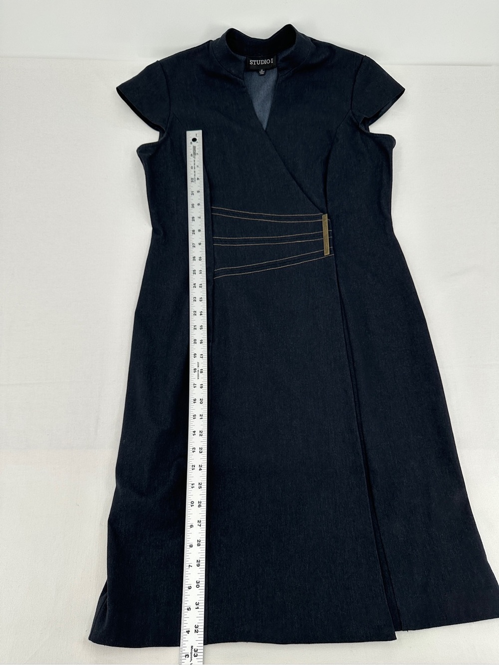 Dark Denim Belted Fit & Flare Midi Dress Size 12 NWOT Sculpted Waist - Picture 10 of 10
